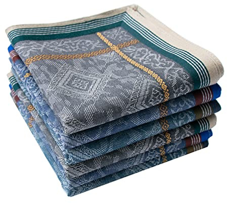 Mens Soft Cotton Handkerchiefs Old-fashioned Jacquard Pattern Assorted Pack 6PCS