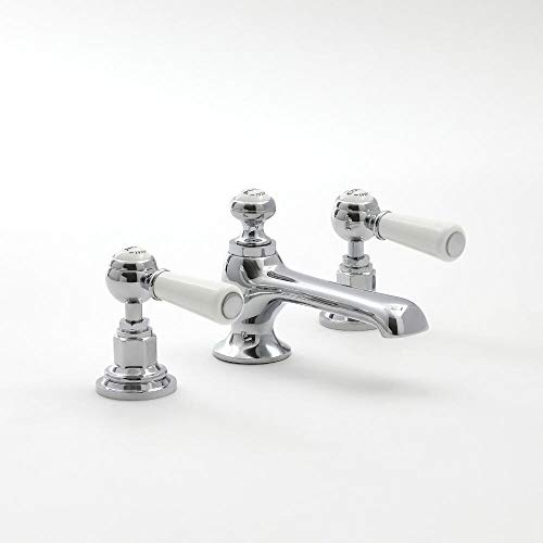 Milano Elizabeth 3 Tap-Hole Basin Mixer Tap Lever Handles - Chrome White