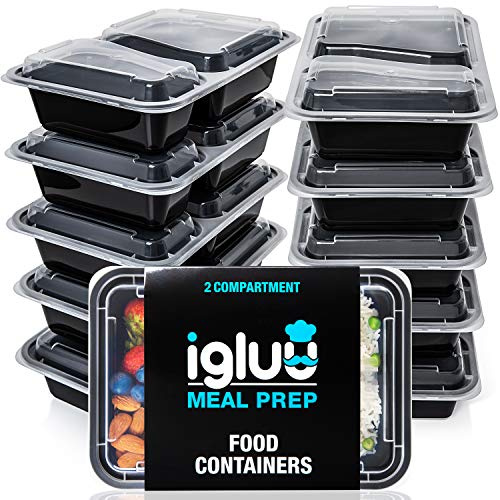 Igluu Meal Prep Boxen mit Deckel (30er-Pack) - wiederverwendbar, mikrowellen-, gefrier-, spülmaschinengeeignet, stapelbar - 887ml Fassungsvermögen - 2 großes Fach - aus BPA-freiem Kunststoff