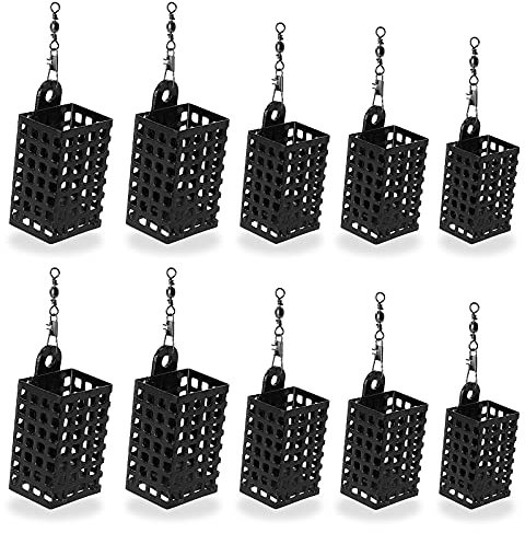 Futterkorb Feeder zum Angeln Metallkäfig mit Gewichte und Wirbel Snap Bleifrei Verschiedene Größe Set Quadrat 10-90g 10Stück