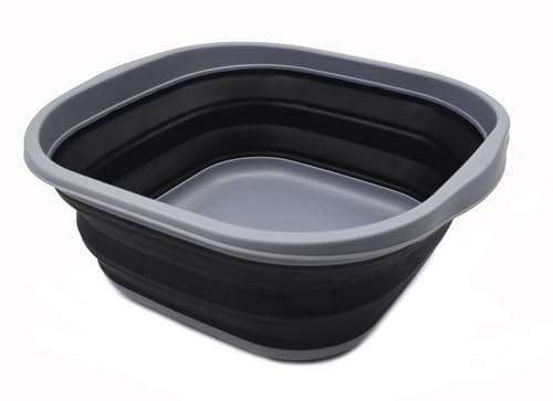 SAMMART 10L Collapsible Tub - Foldable Dish Tub - Portable Washing Basin - Space Saving Plastic Washtub (Dunkelgrau/Schwarz, 1)