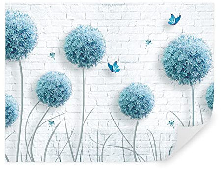 Tapeko Papier Peint Panoramique 3D Fleurs Pissenlit 260x180 cm style 3D Fleurs Briques Pissenlits Papillons Papier Peint intissé pour Chambre Salon Décoration Murale u21187