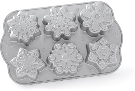 Nordic Ware Tortiera per Fiocchi di Neve, Stampo Torta con 6 Slot a Tema Invernale e Natalizio, Teglia Forno in Alluminio Antiaderente, Accessori Cucina di Alta Qualità Made in USA, Colore: Argento