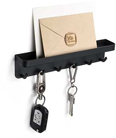 VIAV Key Holder for Wall,Key Racks with 6 Hooks for Mail Organizer- Wall Mounted Easy Installation Metal Key Hanger for Home Entryway Decor,Hallwayhite,Office (Black)