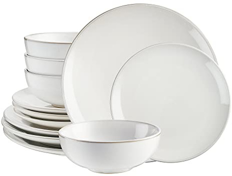 Cooks Professional 12 Piece Nordic Reactive Glaze Dinnerware Set | Includes 4 x Dinner Plates, 4 x Side Plates & 4 x Cereal Bowls | Microwave & Dishwasher Safe Ceramic Stoneware Dinner Set | White