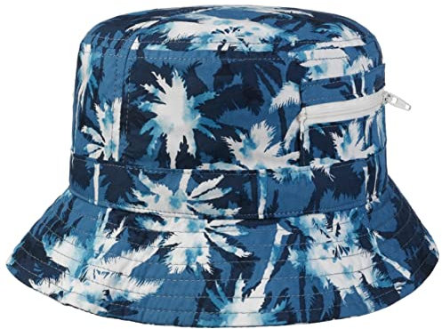Lipodo Drento Palms Stoff Fischerhut Damen Herren 100% Baumwolle Tasche Reißverschluss Packable Frühjahr Sommer blau M (56-57 cm)