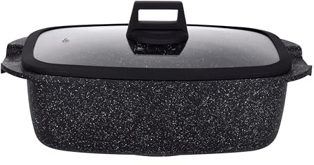 Induktionscotte med silikonlock och handtag - non-stick kastrull - non-stick kokotte - hård teknisk beläggning - 32 x 20 cm, svart