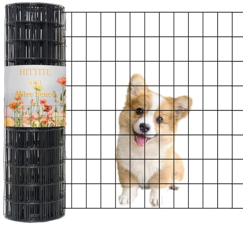 Black PVC Coated Welded Wire Fencing, 72in High x 50ft Long, 2 inch x 4 inch 14GA 2/3/4/5/6 Ft Tall Welded Wire Fence Rolls, Black Metal Garden Fence Wire Roll Garden Fencing for Yard