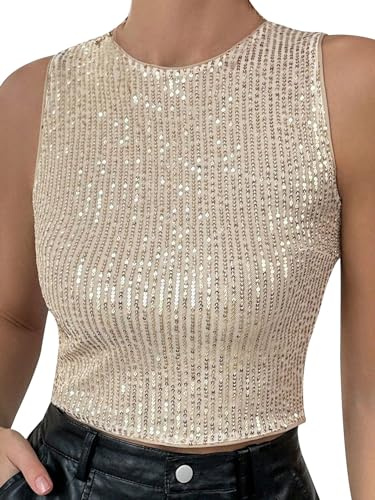 iSpchen Top Camicetta a Fascia con Perline da Donna Slim Fit da Indossare Primavera 2024 Chic da Strada,Oro,M