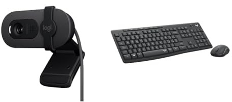 Logitech Brio 100 Full HD per riunioni e streaming, bilanciamento automatico illuminazione & MK295 Kit Mouse e Tastiera Wireless – Tecnologia SilentTouch, Tastierino Numerico