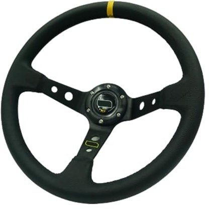 Sportlenkrad,Drifting Steering Wheel,Lenkrad 350mm Deep Teller 6 Bolzenauto Racing Lenkrad PVC. Leder- und Aluminiumhalterungshorn-Taste for Sportlenkrad(Yellow Stripe)