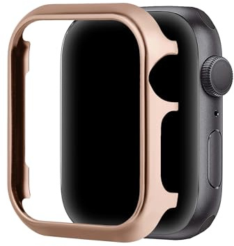Aluminiumhölje kompatibelt med Apple Watch SE 44 mm roséguld, bling, metall, rostfritt stål, klockfodral mot madrass, ultratunt stötfångare, skyddsfodral kompatibelt med Apple iWatch 44 mm serie
