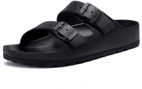 KIDMI Women's Comfortable EVA Sandals with Medium Arch Support, Adjustable Buckle Summer Beach Slide Sandal, Black EU 39