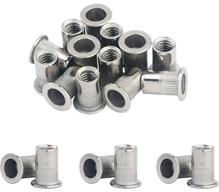 TIOMIOSEA Nietmuttern M4, 80 Stück Nietmuttern 304 Edelstahl Flachkopf, Runde Flachkopf Gewinde Rivet Nutsert einnietmuttern, Blindnietmutter Gewindenieten für Metallplatten, Rohren