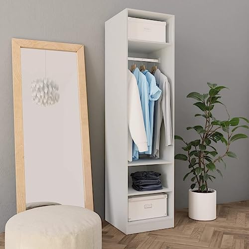 Myheimly Kleiderschrank, Garderobenschrank mit Stauraum, Schrank Mehrzweckschrank für Schlafzimmer, Flurschrank Offen Holzwerkstoff Kleiderschrank Weiß,3 Einlegeböden,50 x 50 x 200 cm