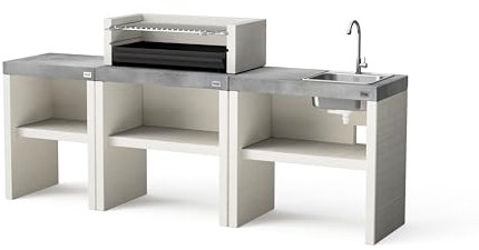 TUOZI - PACK 6 PLAN – COCINA DE EXTERIOR PLAN 1 PLUS – Barbacoa Modular con Parrilla Niquelada de 70 x 33 cm (215 x 47 x 102 cm)
