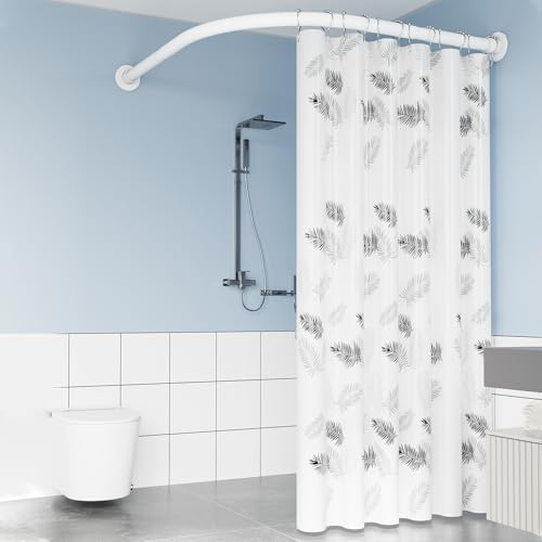 Barra Cortina Ducha En Forma De L Extensible, Barra De Cortina Curva Para Ducha Sin Taladrar, Riel De Cortina De Ducha De Esquina, Sin Soporte De Techo, Para Baño, (Size:B 70-95*90-130cm,Color:blanco)