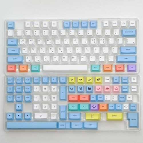 FKRTQIYN PBT Keycaps Set In Pastel Chalk Theme Compatible with MX Switch Mechanical Keyboards Compatible With ISO Layout 7U 144 Keyboards(Pastel Chalk-KR)