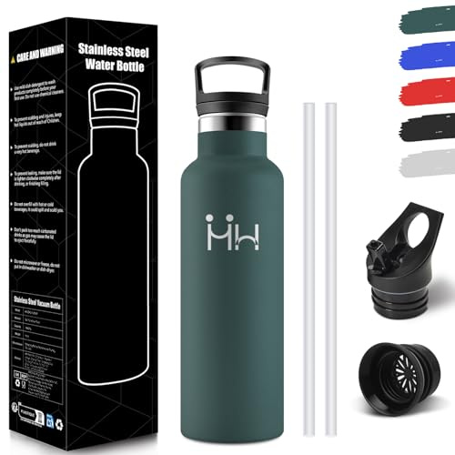 HoneyHolly Trinkflasche Edelstahl 500ML, BPA-Frei, Trinkflasche Kinder, Auslaufsichere Isolierflasche Doppelwandig, Wasserflasche Edelstahl, mit Strohhalm, Thermoflasche Kohlensäure Geeignet