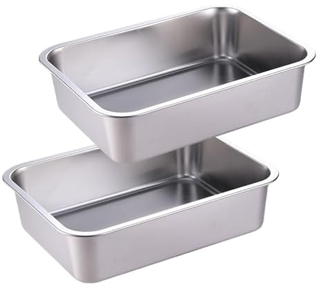 DKUWBJAS Lasagna Pan Set of 2, Deep Stainless Steel Baking Pans, 12.6Inches Rectangular Metal Dish, Ideal for Lasagna & Roasting, Oven-Safe Baking Steel Cookware, Non-Toxic, Heavy-Duty & Dishwasher Safe