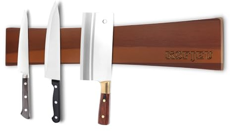 KSFJEU 20 Inch Magnetic Knife Holder for Wall,Acacia Wood Double Sided Magnetic Knife Strip for Fridge,No Drilling