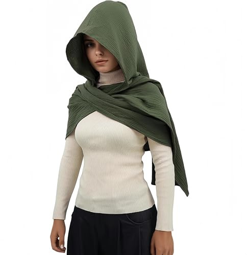 Proumhang Sciarpa a Cappuccio Unisex – Versatile Mantello in Lino e Cotone,Stile Medievale Vintage e Goth,Accessorio Perfetto per Costumi e Look Originali Taglia unica,Verde