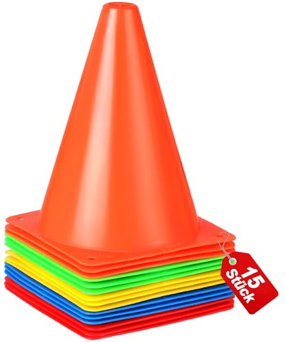 Alyoen 17.5cm Pylonen, 15 Stück Hütchen Fussball Markierungskegel für Outdoor-Aktivitäten und Festliche Veranstaltungen, Verkehrshütchen Kegel für Fußball, Sport & Hundetraining (5 Farben)