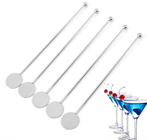Stainless Steel Cocktail Stirrers 5 Pack Long Drink Mixing Spoons for Layering Beverages Coffee Tea Bar Kitchen Home Pub Restaurant Barware Tools