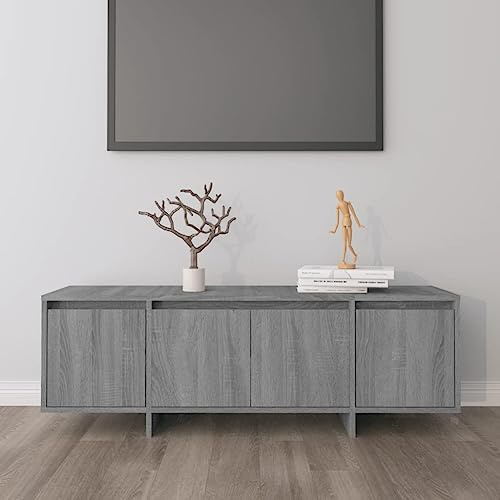 HaoChrymec TV Stand Cabinet with 4 Doors, Engineered Wood Lowboard, Grey TV Unit with Storage, Modern Side Table for Living Room, Grey, 120x30x40.5 cm