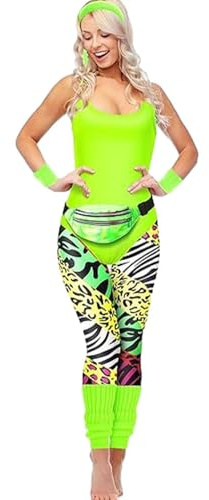 Conjunto de accesorios de los años 80 para mujer, disfraces de de los años 80, camisetas de entrenamiento, leggings para mujer, con diadema, calentadores de piernas, riñonera, conjunto de ropa