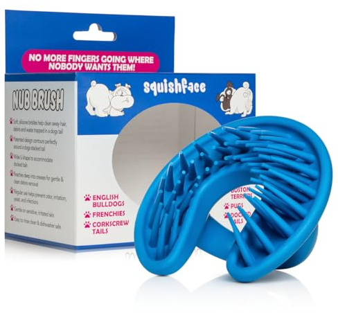 Squishface Nub Brush – Tire-bouchon Queue Brosse de Toilettage Chien pour Bulldogs Brosse de Toilettage en Silicone pour Poils Piégés, Débris, Démangeaisons de la Peau Plis & Scooting – Idéal pour les
