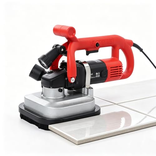 YUNRUX Levigatrice per calcestruzzo a 4 teste, fresa a 90°, 6 marce regolabili, set con LED 5000 giri/min, levigatrice per pavimenti in calcestruzzo, disco abrasivo sostituibile, lucidatrice per