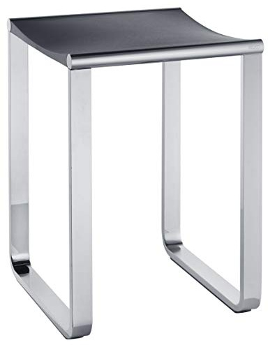 Keuco Plan Duschhocker, belastbar bis 100 kg, Aluminium verchromt | Sitzfläche aus Kunststoff schwarzgrau, 36,5 x 34 cm, Hocker für Bad und Dusche