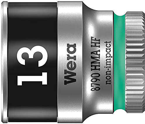Wera 05003726001 8790 HMA HF Zyklop Socket Spanner with 1/4 Inch Drive with Retaining Function 13.0 mm Cyan 11, Green, 05003728001
