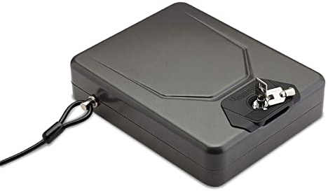 Hornady Alpha Elite Portable Lock Box for Guns and Valuables – Includes 2 Keys and 4 Foot Steel Cable – Thick 16-Gauge Steel, An Ideal Car Lock Box or Truck Safe – Black, 10.25 x 8 x 2.75 Inches