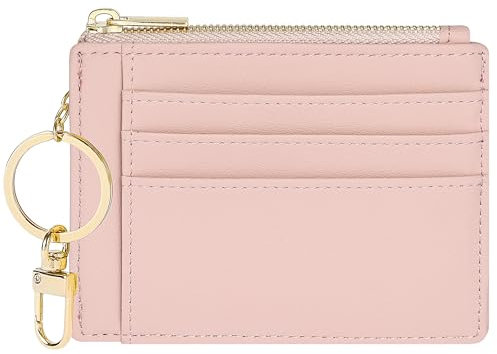 Sodsay Card Case Slim Front Pocket Wallet for Women Credit Card Holder with Keychain(Smooth Pink Champagne)