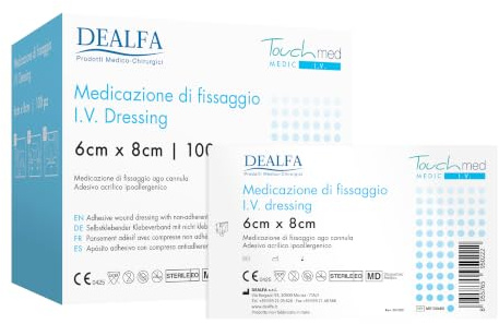 TOUCHMED Medicazione Adesiva in TNT Sterile di Fissaggio Cannula e Catetere con Taglio a U - IV Dressing - 6x8 cm - Monouso - Confezione da 100 Pezzi