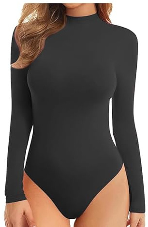 BODYWEAR LTD Ladies Turtle Neck Bodysuit Ladies Long Sleeve Stretch Leotard Top Sizes 8-14 (Black, 8-10)