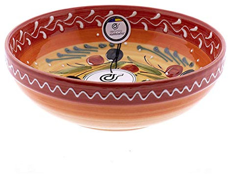 CERÁMICA RAMBLEÑA | Ensaladera cerámica | Ensaladeras originales | Ensaladeras decoración roja - Modelo 12 | Decoración 100% hecho a mano | 19.5x19.5x6 cm