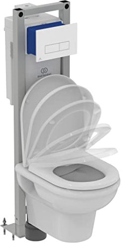 Ideal Standard Exacto Pack complet WC suspendu sans bride Gain de place Abattant Frein de chute R038401 Blanc