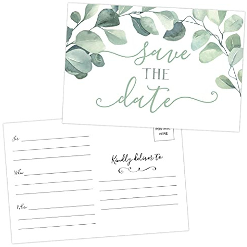 Your Main Event Prints 50 Eukalyptus Save The Date Karten für Hochzeit, Verlobung, Jahrestag, Babyparty, Geburtstagsfeier, Save The Dates Postkarteneinladungen