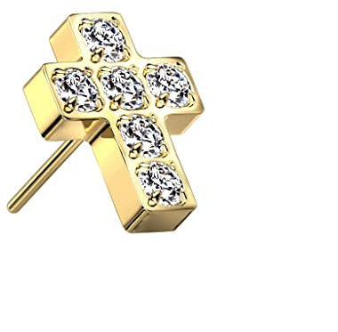 Paula & Fritz® Push-In Aufsatz Kreuz Gold Zirkonia Klar Titan-IUM Grade 23 Piercing Set Mehrfarbig Ohr-Stecker Labret Stud Nipple Straight Barbell