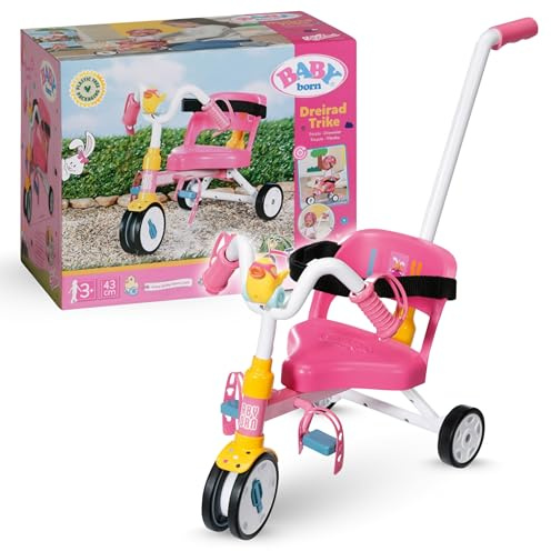 BABY born 835456 – trehjuling för dockor upp till 43 cm – innehåller fullt fungerande hjul, avtagbart styre, horn, pedaler och säkerhetsbälte för barn från 3 år