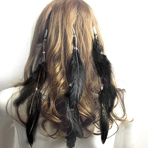 Hippie Federn Haarschmuck, Boho Indianer Clip - 3PCS Halloween Partyzubehör Kostüm Accessoires Zubehör (Schwarz)
