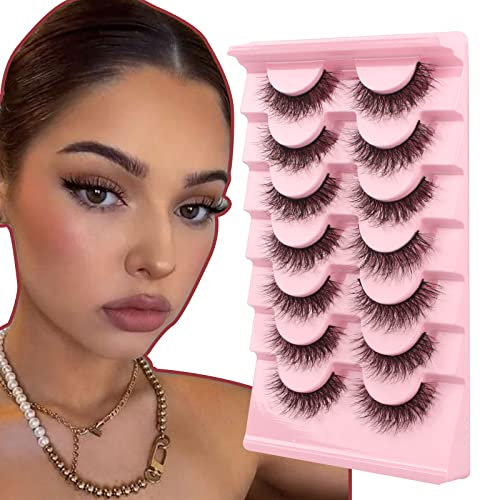 Oreola False Eyelashes Natural Fluffy Wispy Faux Mink Lashes Fluttery Light Fake Eyelashes Super Soft 7 Pairs Pack