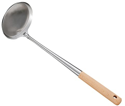 Anneome Stainless Steel Frying Spoon for Pancakes Long Handle Wooden Tool for Home Kitchen Essentials Non Stick Bunuelos Mold Handle