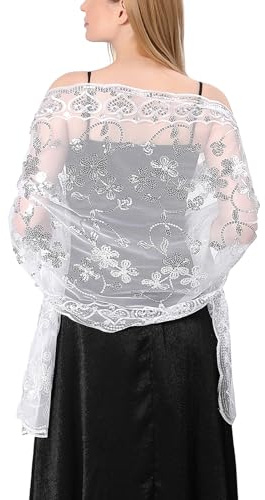 Ladiery Dreieck Spitze Stola Festlich für Abendkleider mit Quasten für Abend Party Mesh Hochzeit Schals