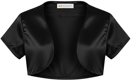 Bolerose Ragazze Raso Maniche Corte Bolero Bambini Bambini Coprispalla (Nero, 3-4 Anni)