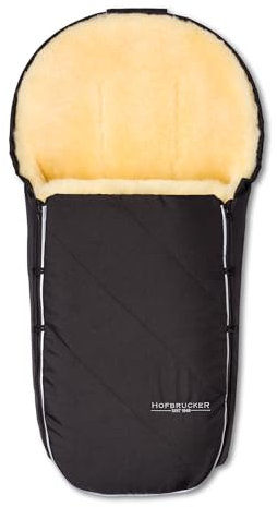 Hofbrucker® Premium Kinderwagen Fußsack Toni für Herbst/Winter/Frühjar aus Lammfell für Kinderwagenwanne & Maxi Cosi 0-10 Monate mit abnehmbaren Deckel Made in Germany (schwarz)