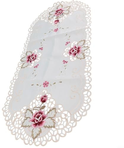 Lioaeust Weiße Ovale Tischdecke - Vintage Bestickt mit Blumenmuster für Hochzeit, Party, Tisch und Heimdekoration